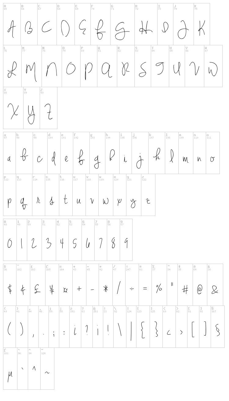 Jennifer Lynne font map